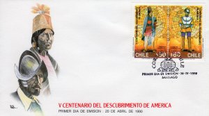 Chile 1990 Sc#883a DISCOVERY OF AMERICA 500th.ANNIVERSARY Pair in FDC