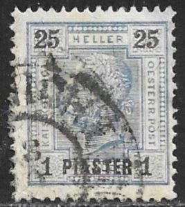 AUSTRIAN OFFICES IN TURKEY SALONICA 1901 1pi on 25h Varnish Bars P.13 Sc 34a VFU