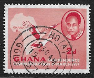 Ghana #1 2p Kwame Nkrumah, Map and Palm0nut Vulture