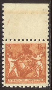 LIECHTENSTEIN #56a Mint NH - 1921 3rp Orange, P 9/12 