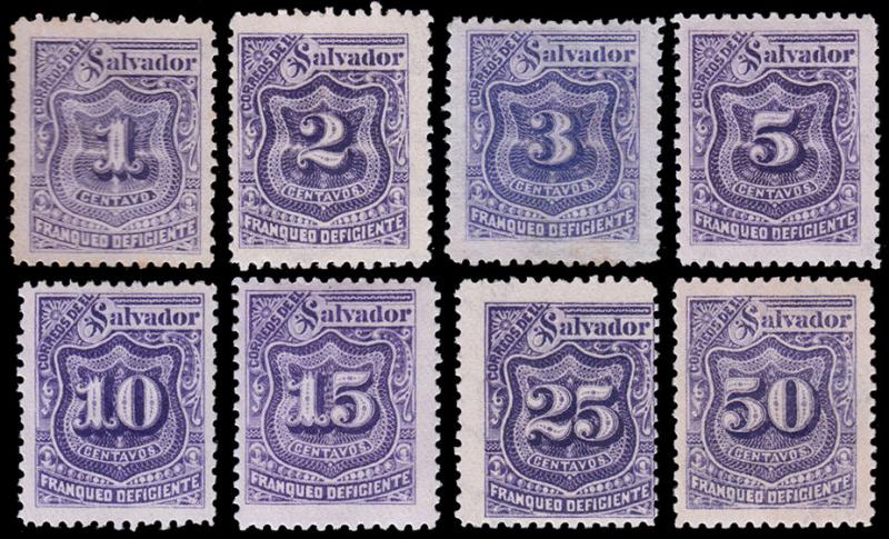 El Salvador Scott J33-40 (1898) Mint H F-VF Complete Set