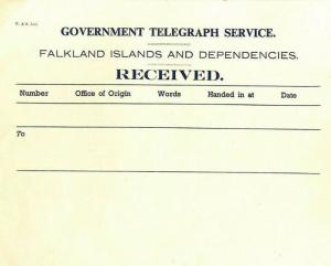 FALKLAND ISLANDS & DEPENDENCIES Received Telegraph Form Unused {samwells}Ap562