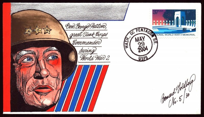 Scott 3862 37 Cents WWII Memorial Patton Bernard Goldberg Hand Painted FDC 5-30