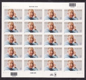 USA-Sc#3659- id12-unused NH sheet-Literary Arts-Ogden Nash-2002-