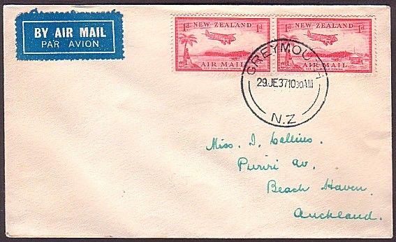 NEW ZEALAND 1937 First flight cover Greymouth to Auckland..................34887