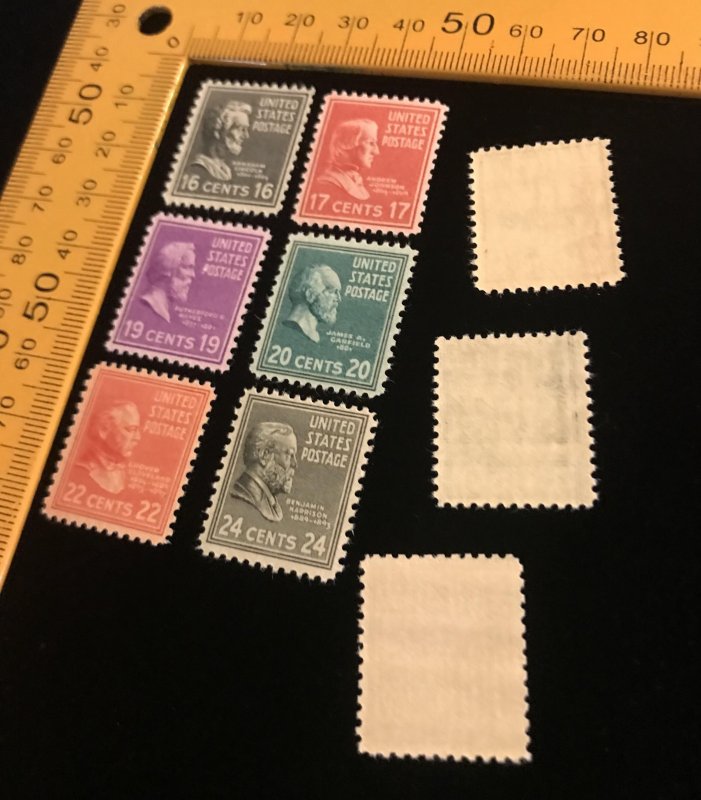 821 to 829 US MNH set of 9 Prexy's, 16 cent to 25 cent varieties