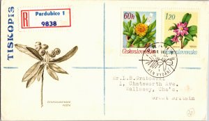 Czechoslovakia, Registered, Worldwide First Day Cover, Flowers