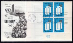 UN New York 196 Plate Block Artcraft U/A FDC