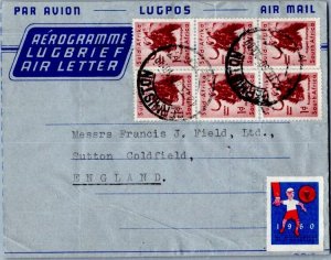 South Africa 1d Gnu (6) 1960 Germiston Air Letter to Sutton Coldfield, Englan...