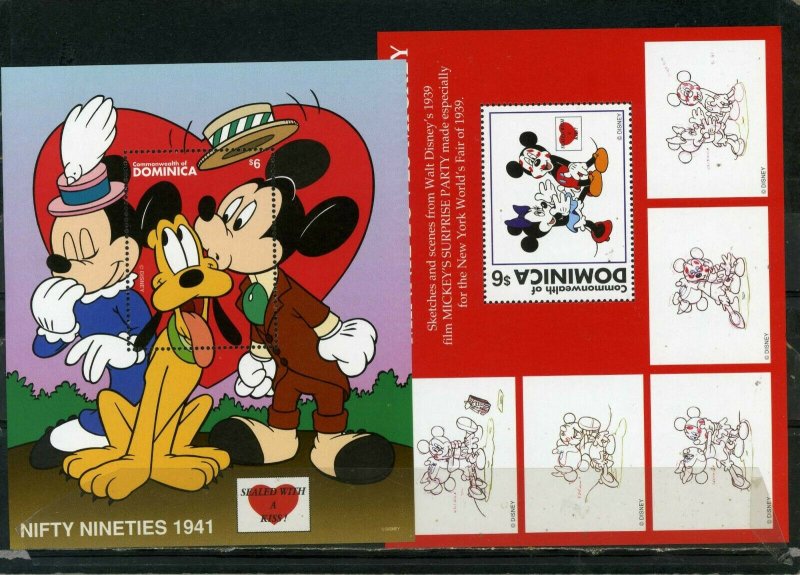 DOMINICA 1997 Sc#1935-1936 WALT DISNEY SEALED WITH A KISS SET OF 2 S/S MNH 