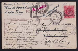 Great Britain 1905 Redirected Postage Due Postcard Cape of Good Hope Rondebusch