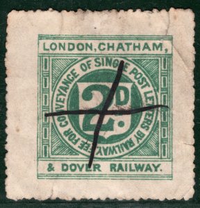 GB LC&DR RAILWAY 2d Letter Stamp London Chatham & Dover Used WHITE50