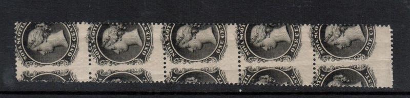 Nova Scotia #8 Mint Dramatic Misperf Strip Of Five Never Hinged With Gum Bends