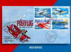 Iceland Takes to the Air with Handcolored FDC for Postal Planes Block of 4!