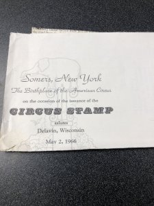 SOMERS, NY  AMERICAN CIRCUS FIRST DAY ISSUE PLATE BLOCK COVER 1966