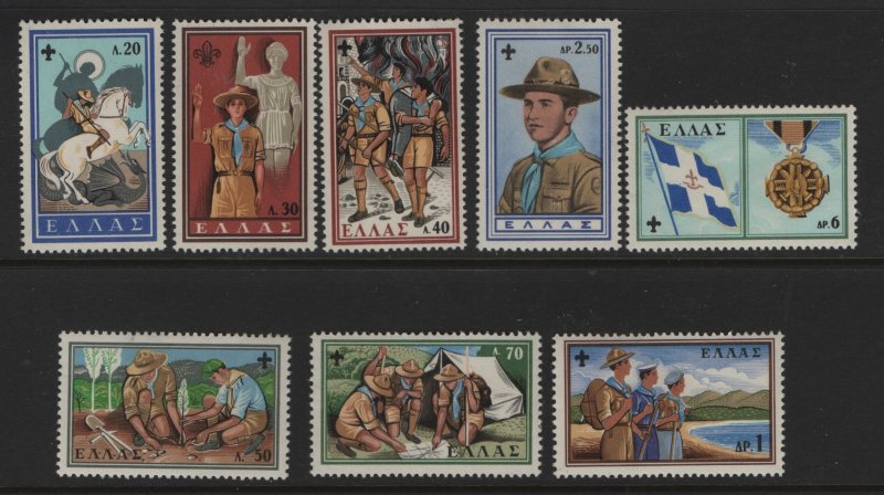 GREECE, 669-676, SET(8), HINGED, 1960,BOYSCOUT ON HORSEBACK, ST. GEORGE & DRAGON