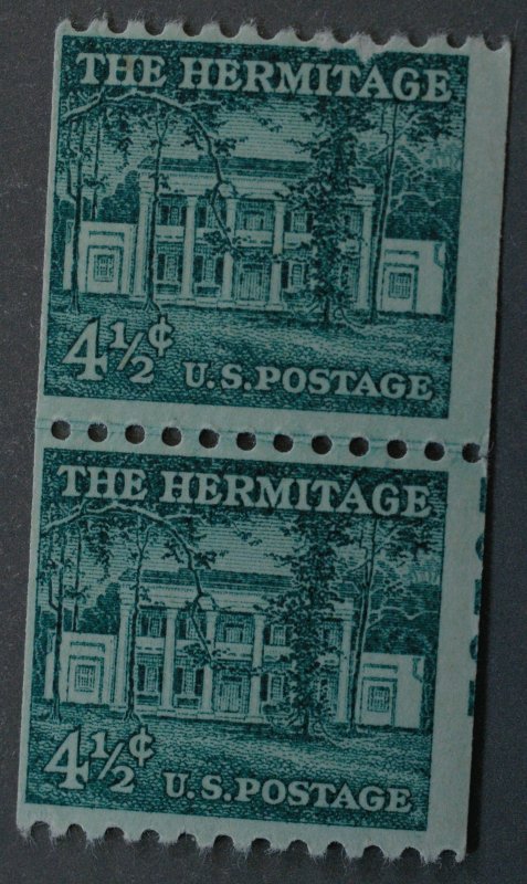 United States #1059 4 1/2 Cent Hermitage Coil Line Pair Large Holes Plate # MNH