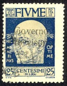 Fiume Sc# 138 Used 1921 25c dark blue Provisional Government Overprint