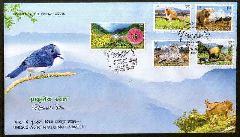 India 2020 UNESCO World Heritage Site Wildlife Animals Tiger Langur Monkey FDC