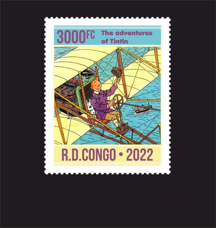 Stamps.  The Adventures of Tintin , Congo 2022 year , 1 stamp perforated