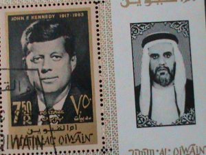 ​UMM AL QIWAIN-PRESIDENT JOHN F. KENNEDY & FUNERAL- CTO S/S VF-FANCY CANCEL