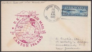 GILBERT & ELLICE IS US PO 1940 first flight cover Canton Is to Honolulu.....Q511