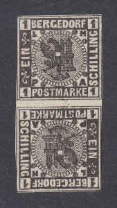 Bergedorf Sc 2b MNH. 1861 1s black Coat-of-Arms, Tete-Beche Gutter Pair, VF+