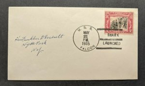 1935 USS Falcon Submarine Navy Cover Shark Launched Ship Cancel