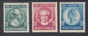 Wurttemberg 8NB9-11 MNH 1949 Various Portraits of Goethe Full Set of 3 Scv $26.