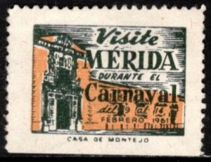 1961 Mexico Poster Stamp Visit Merida During The Carnival Of February 14