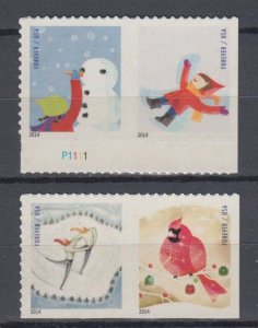 (F) USA #4941-4944 4944a Winter Fun Full Set of 4 Forever from ATM Booklet MNH