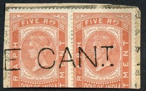 India Telegraph 2 stamps on Small part telegraph form