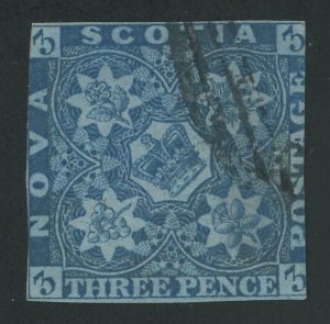 Nova Scotia - 3 - 3 pence on blued paper - VG Used - thin spot