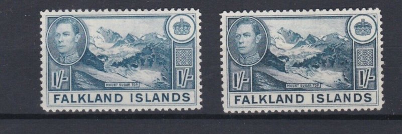 FALKLAND ISLANDS  1938 - 50 SG  158 + 158A  2 X 1/- VALUES MH
