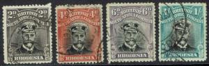 RHODESIA 1913 KGV ADMIRAL 2D 4D 6D AND 1/- DIE III PERF 14 USED