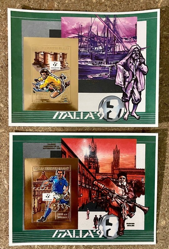 1990 Stamps Deluxe Bloc + S/S Gold Football Worldcup Italy Madagascar Imperf.-