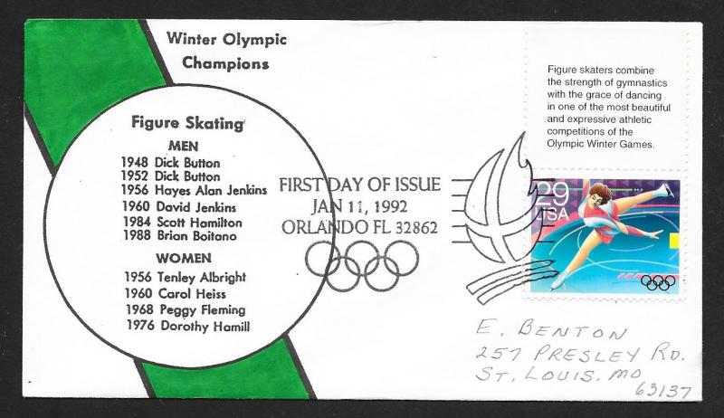 UNITED STATES FDCs (5) 29¢ Olympics 1992 Cacheted H-P