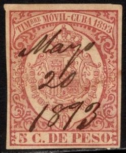 1893 Cuba Revenue 5 Centavos Coat of Arms Stamp Duty Used