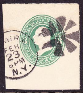 Scott U163, Used, 3c Cut Square with Elmira, NY Circle of V's Cancel