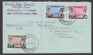 BECHUANALAND 1960 75th Anniv set on reg FDC - Francistown to Australia......T863