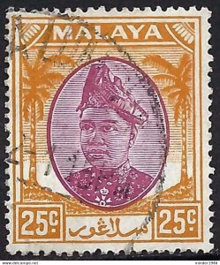 MALAYA SELANGOR 1949 25c Orange & Purple SG103 Fine Used