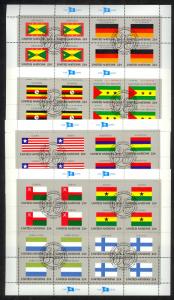 UNITED NATIONS FLAGS 1985 COMPLETE SHEETS w FDOI POSTMARKS NH Sc 450-465