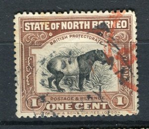 NORTH BORNEO; 1909 early Pictorial issue fine used 1c. value, Postmark