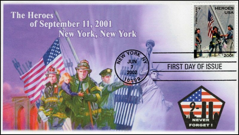 AO-B2-4, 2002, 9-11 Heroes, First Day Cover, Add-on Cachet, SC B2, New York,NY