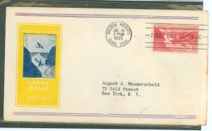 Canal Zone C19 Ioor FDC 1939 30c Airmail (Pan American Clipper over the Canal) (solo) on an addressed/typed with an loor cachet