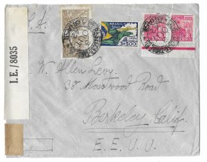 Brazil to California 1940 Censored Air Mail Cover, Censor Tape
