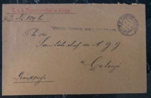 1918 Niksic Montenegro Austria Empire KUK reserve hospital Cover To Cetinje