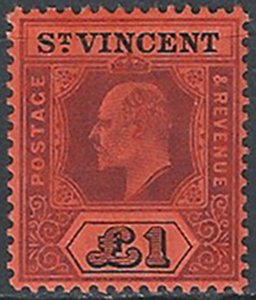 1911 St Vincent Edoardo VII £ 1 purple and black/red MNH SG. n. 93