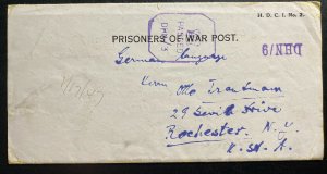 1946 Dehra Dun India POW Prisoner Of War Camp Letter Cover to Rochester NY USA