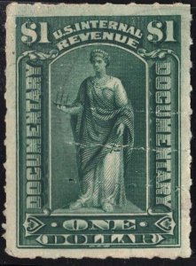 R173 $1.00 Documentary Stamp (1898) Used/Cut Cancelled